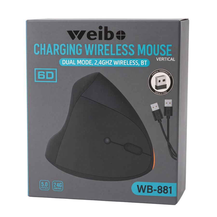 Mouse Vertical Inalámbrico y Recargable Weibo WB-881 - Ergonómico, Dual Mode (Bluetooth + 2.4GHz)