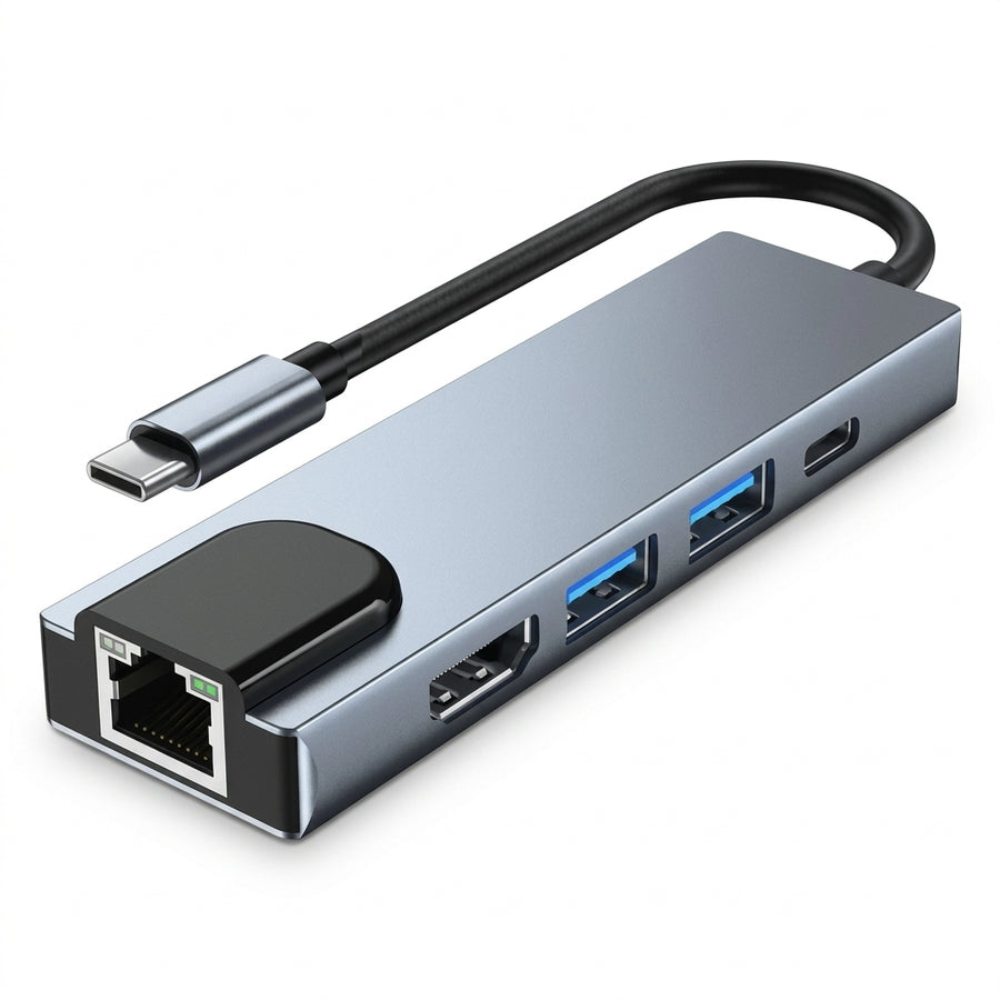 Hub Adaptador USB-C Multipuerto 5 en 1 con Ethernet RJ45 y HDMI 4K
