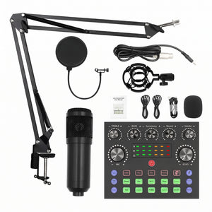 Kit de Micrófono de Condensador Profesional con Consola de Sonido V8 y Brazo Articulado para Podcasting, Streaming y Grabación