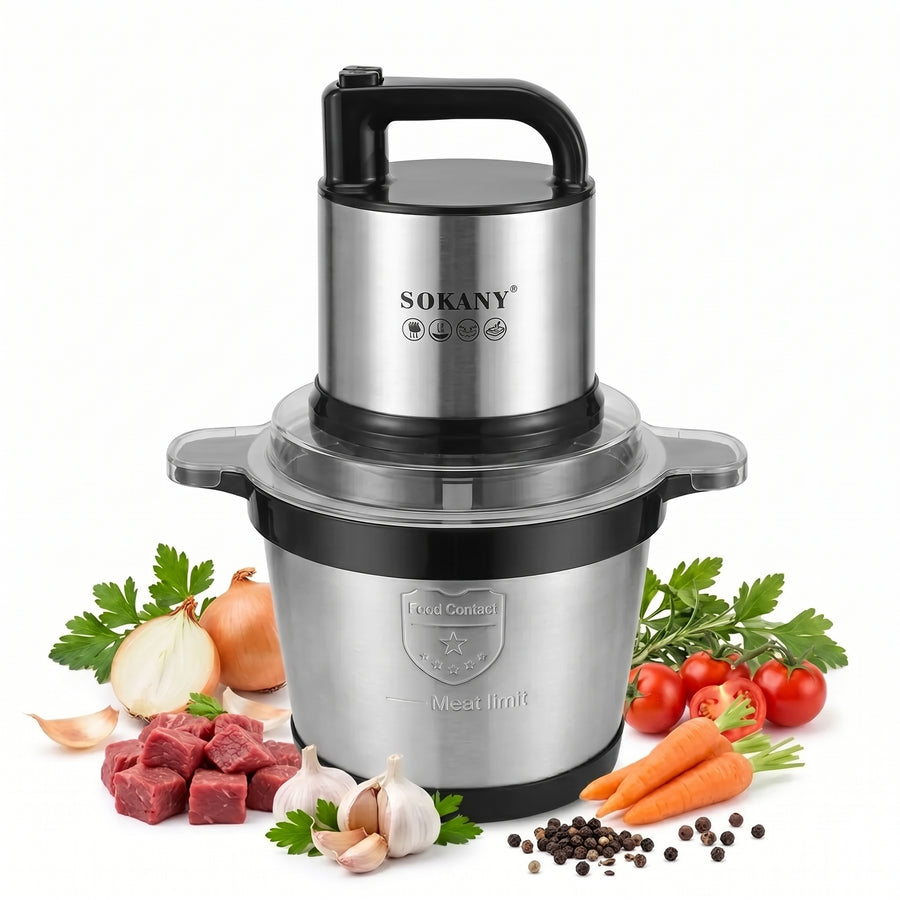 Picatodo Eléctrico Sokany 4 Litros SK-7028 | Procesador y Molino de Alimentos en Acero Inoxidable 800W
