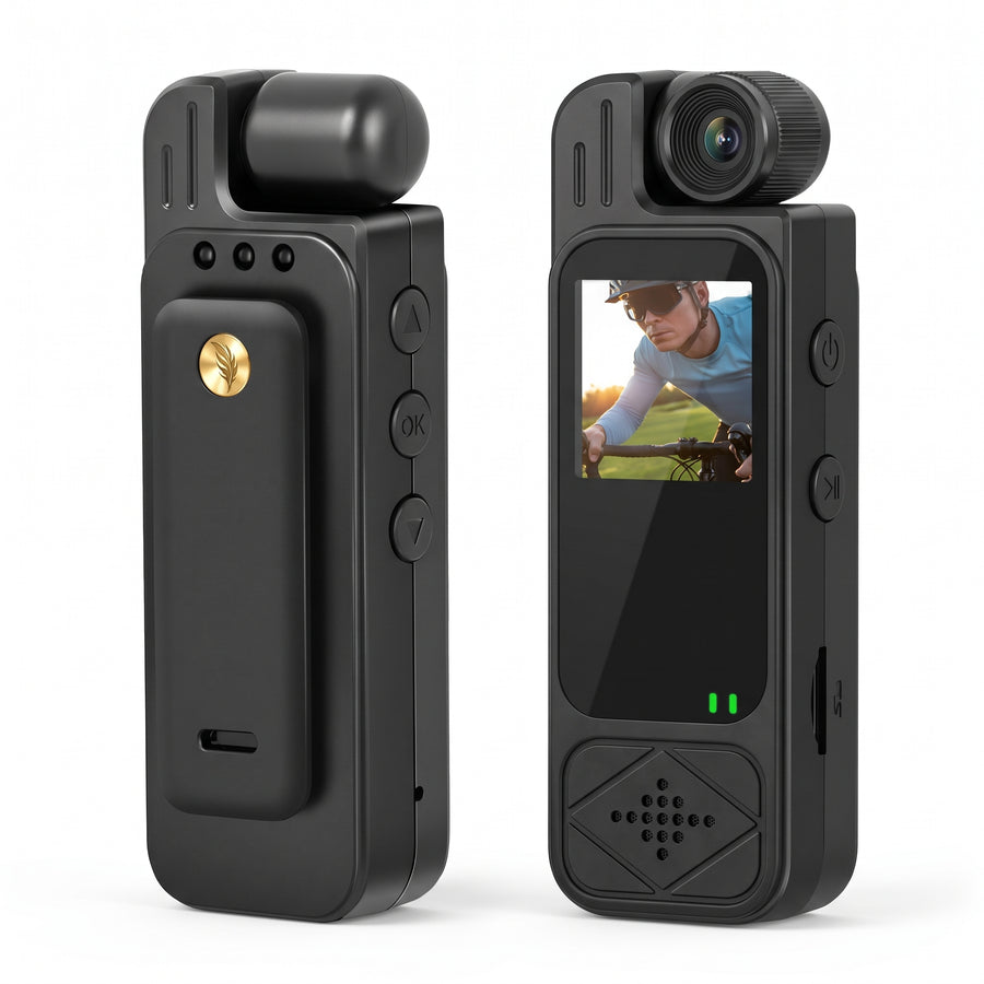Mini Cámara Corporal Deportiva con Lente Rotativo de 180° y Pantalla LCD
