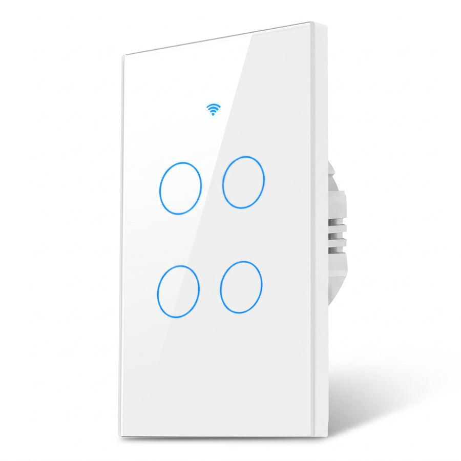Interruptor Inteligente Wi-Fi de 4 Servicios con Panel de Vidrio Templado Touch y LED