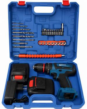 Taladro Atornillador Inalámbrico 21V con 2 Baterías + Kit de Brocas, Puntas y Maletín