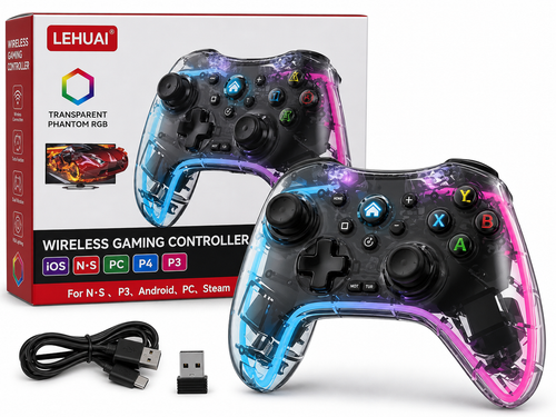 Control Gamer Inalámbrico LEHUAI Transparent Phantom RGB