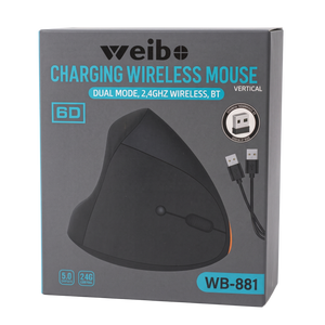 Mouse Vertical Inalámbrico y Recargable Weibo WB-881 - Ergonómico, Dual Mode (Bluetooth + 2.4GHz)
