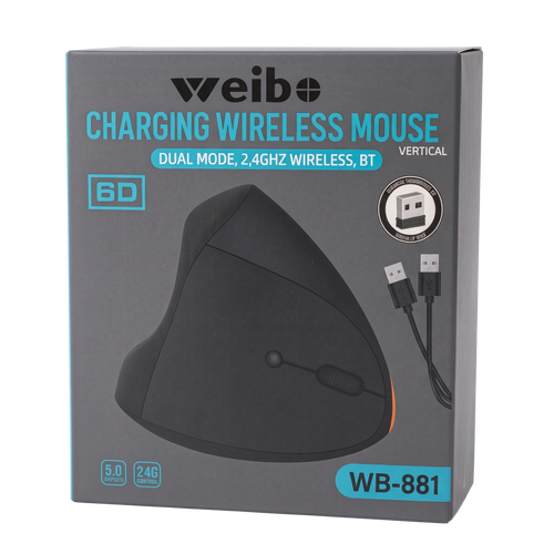 Mouse Vertical Inalámbrico y Recargable Weibo WB-881 - Ergonómico, Dual Mode (Bluetooth + 2.4GHz)