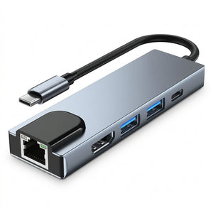 Hub Adaptador USB-C Multipuerto 5 en 1 con Ethernet RJ45 y HDMI 4K