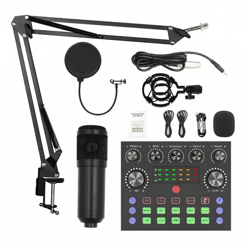 Kit de Micrófono de Condensador Profesional con Consola de Sonido V8 y Brazo Articulado para Podcasting, Streaming y Grabación