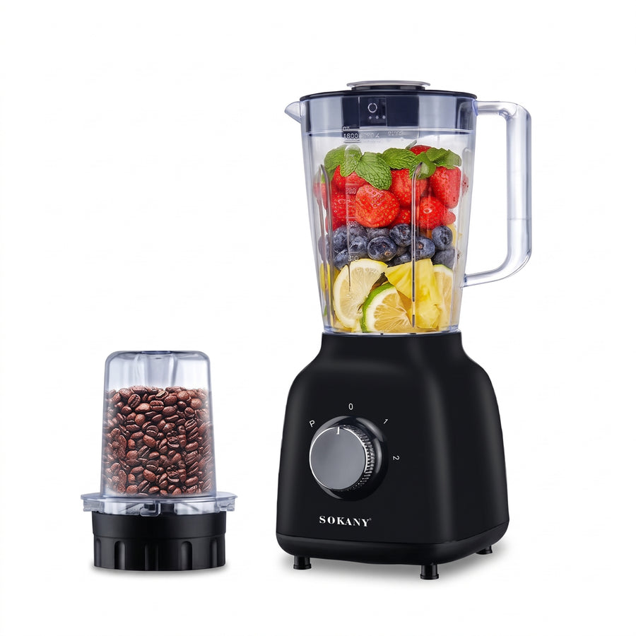 Licuadora Multiusos 2 en 1 Sokany SK-03041 (1.6 L, 500W) con Molinillo Triturador y Cuchillas de Acero Inoxidable