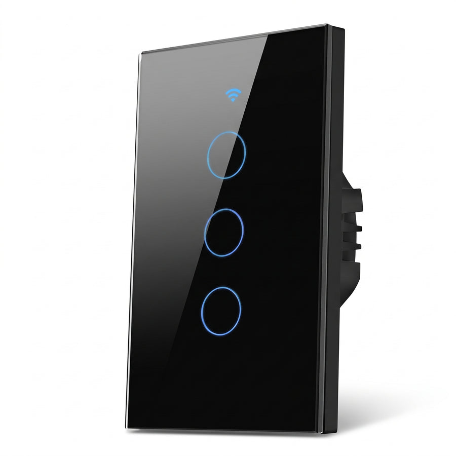 Interruptor Inteligente Wi-Fi de 3 Servicios con Panel de Vidrio Templado Touch y Luz LED