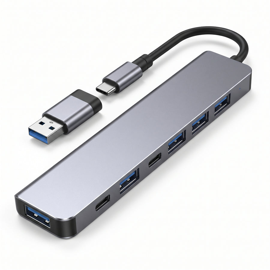 Hub USB MultiPuerto 7 en 1 de Aluminio