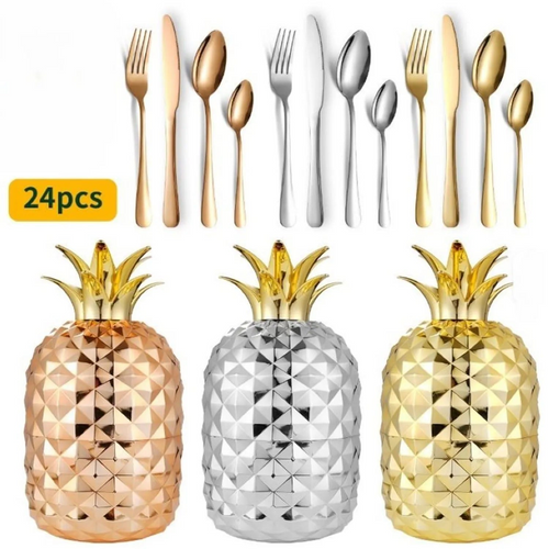 Juego de Cubiertos 24 Piezas en Acero Inoxidable Diseño de Piña